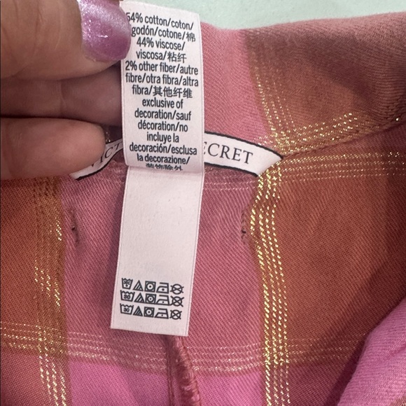 Victoria's Secret Pink and Gold Plaid Flannel Sleep Romper. Sz S - Picture 7 of 7